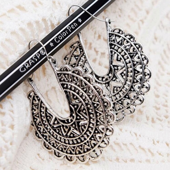 3/$30 Antique Silver Boho Hoop Earrings - Picture 5 of 8